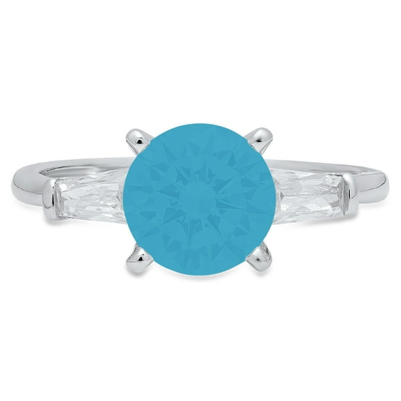 2 ct Round Cut Simulated Turquoise 3 Stone 18K White Gold Womens Engagement Ring