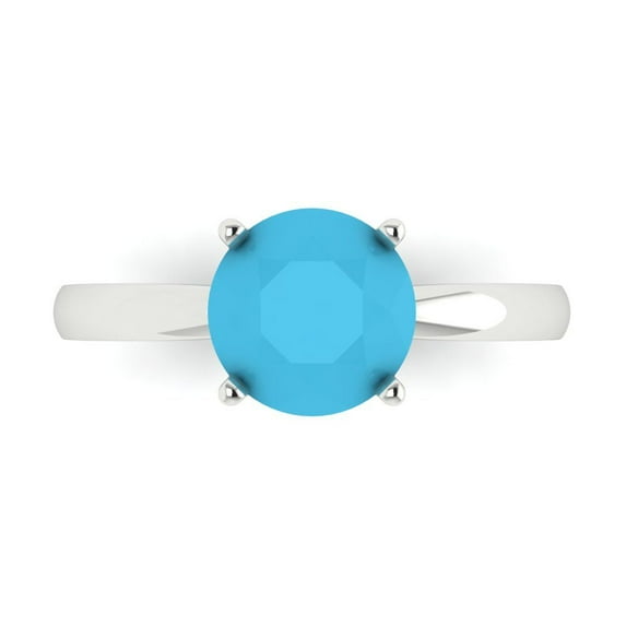 Clara Pucci 14K White Gold Solid Gold Turquoise Solitaire Anniversary Ring for Women - 2 cttw Round Cut