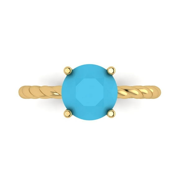 Clara Pucci 14K Yellow Gold Solid Gold Turquoise Solitaire Anniversary Ring for Women - 2 cttw Round Cut