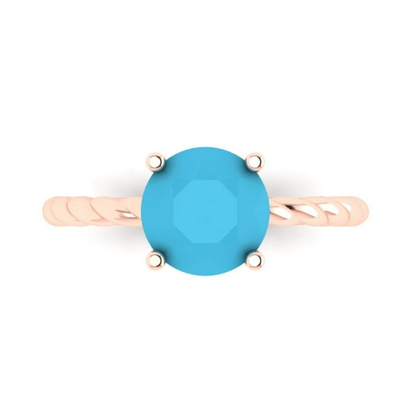 2 ct Round Cut Simulated Turquoise Solitaire Engagement Ring for Women in 14K Rose Gold