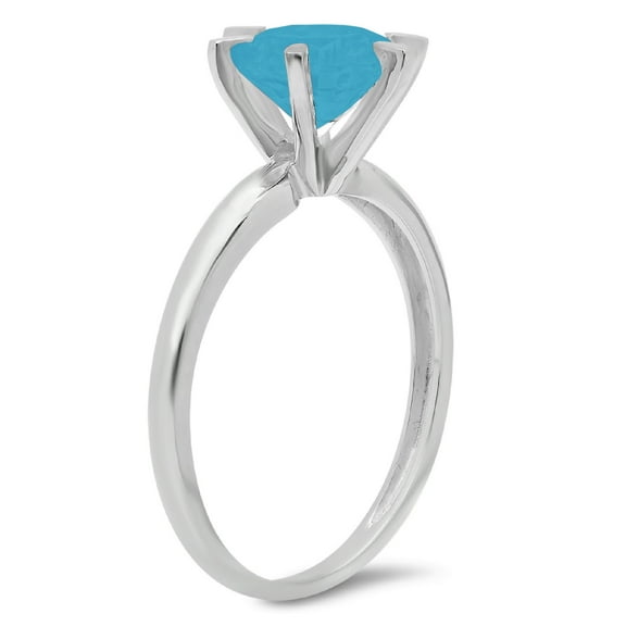 2 ct Round Cut Simulated Turquoise Solitaire Engagement Ring for Women in 14K White Gold