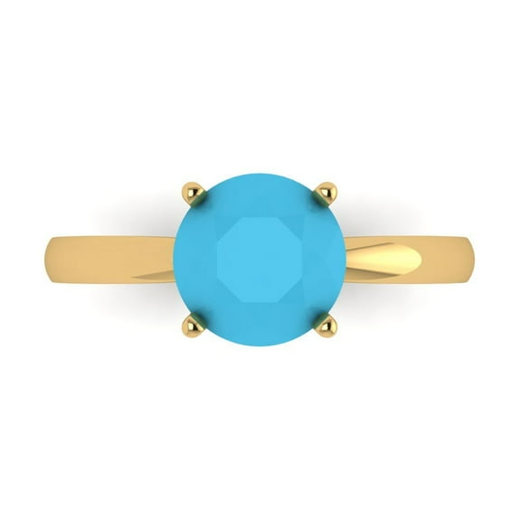 2 ct Round Cut Simulated Turquoise Solitaire Engagement Ring for Women in 14K Yellow Gold