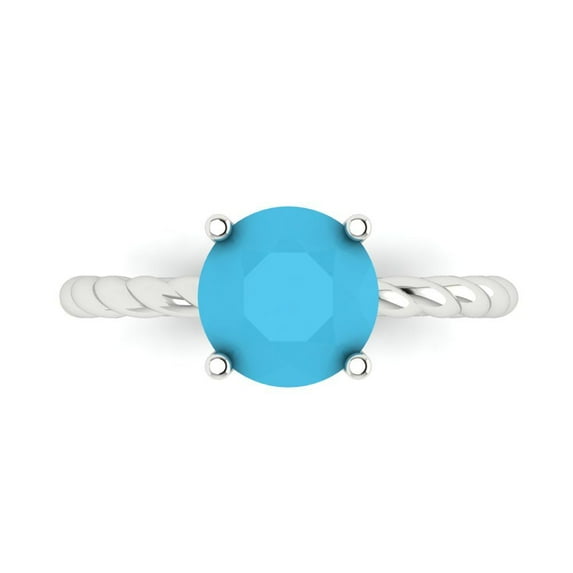 2 ct Round Cut Simulated Turquoise Solitaire Engagement Ring for Women in 18K White Gold