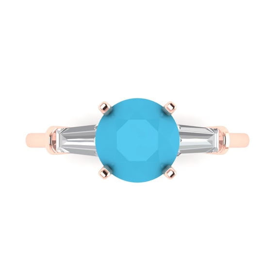2 ct Round Cut Simulated Turquoise Three-Stone Engagement Ring for Women in 18K Rose Gold