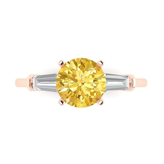 2 ctw 3 Stone Anniversary Ring for Women | Round Cut Simulated Yellow Diamond | Hyperallergenic Solid 18K Rose Gold
