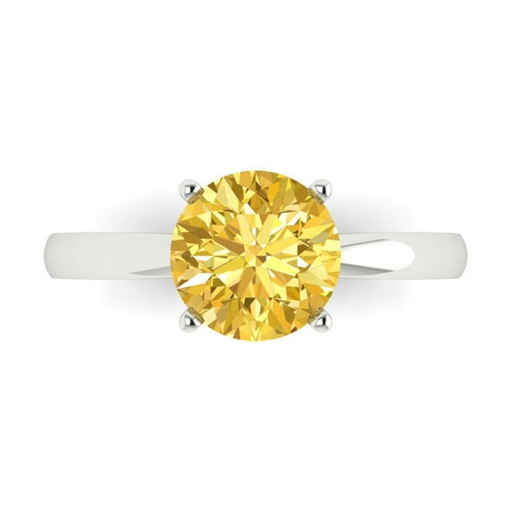 2 ctw Solitaire Anniversary Ring for Women | Round Cut Simulated Yellow Diamond | Hyperallergenic Solid 14K White Gold