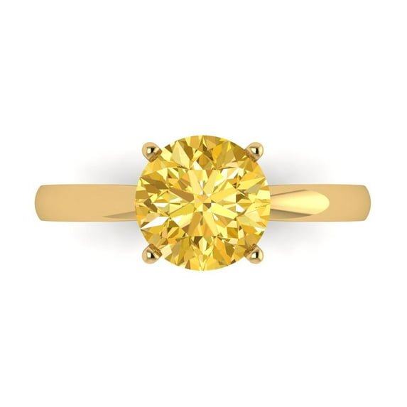 Clara Pucci 14K Yellow Gold Solid Gold Yellow Solitaire Anniversary Ring for Women - 2 cttw Round Cut