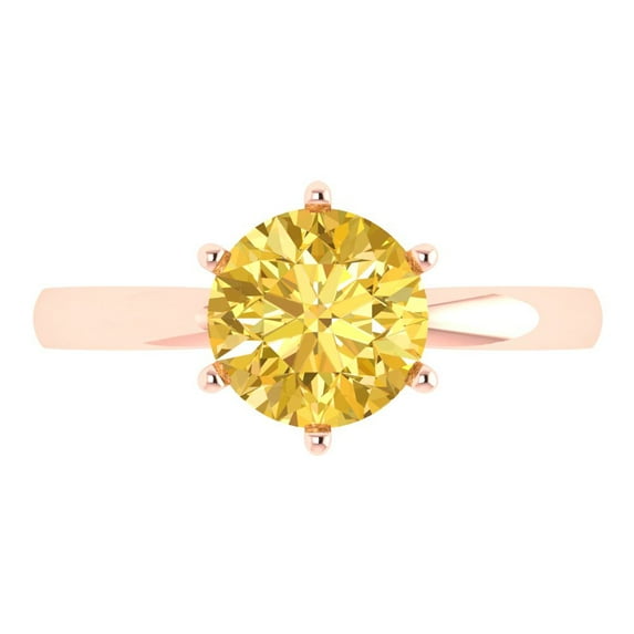 2 ct Round Cut Simulated Yellow Diamond Solitaire 18K Rose Gold Womens Engagement Ring