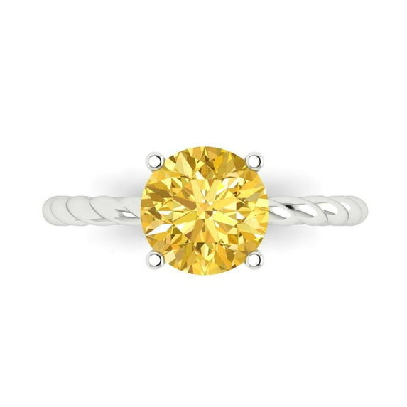2 ctw Solitaire Anniversary Ring for Women | Round Cut Simulated Yellow Diamond | Hyperallergenic Solid 18K White Gold