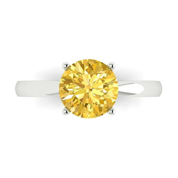 2 ctw Solitaire Anniversary Ring for Women | Round Cut Simulated Yellow Diamond | Hyperallergenic Solid 18K White Gold