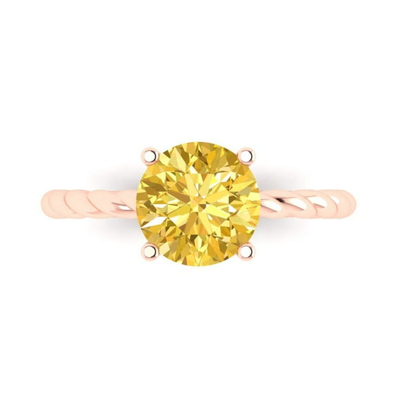 Clara Pucci 14K Rose Gold 2ct Yellow Solitaire Ring for Women