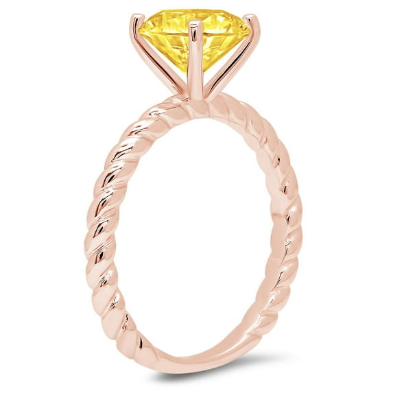 2 ct Round Cut Simulated Yellow Diamond Solitaire Engagement Ring for Women in 18K Rose Gold