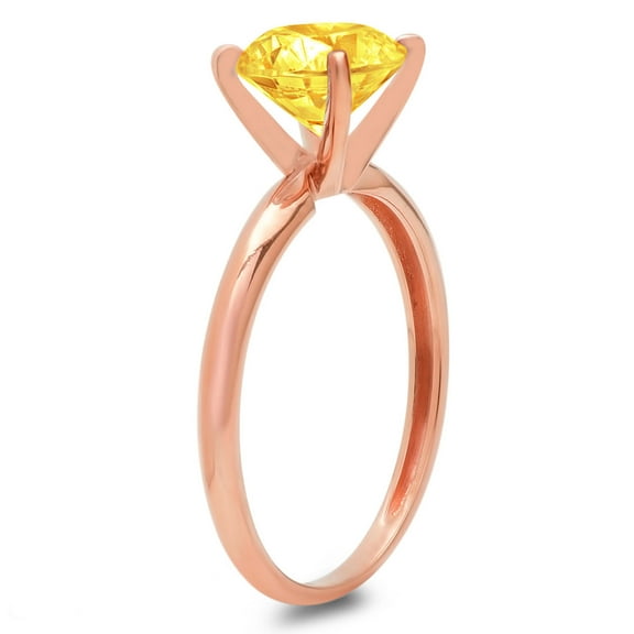 2 ct Round Cut Simulated Yellow Diamond Solitaire Engagement Ring for Women in 18K Rose Gold