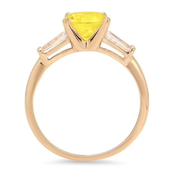 2 ct Round Cut Simulated Yellow Diamond Three-Stone Engagement Ring for Women in 14K Yellow Gold