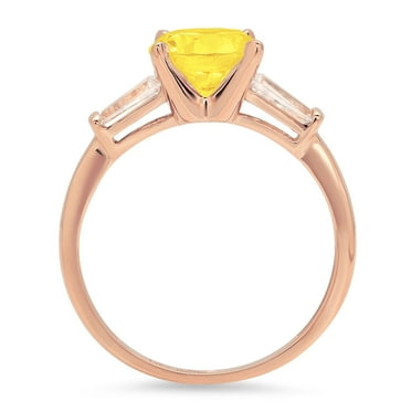 2 ct Round Cut Simulated Yellow Diamond Three-Stone Engagement Ring for Women in 18K Rose Gold