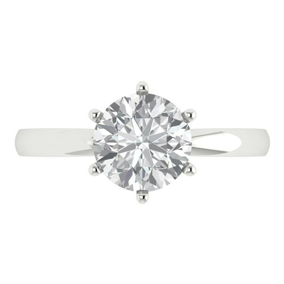 Clara Pucci 14K White Gold Solid Gold WhiteSapphire Solitaire Anniversary Ring for Women - 2 cttw Round Cut