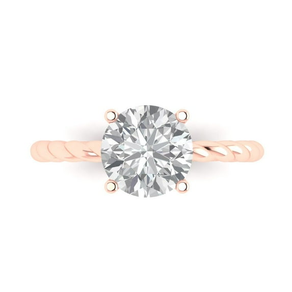 2 ct Round Cut White Sapphire Solitaire 18K Rose Gold Womens Engagement Ring