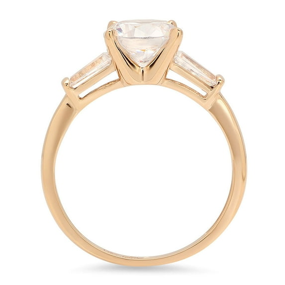 2 ct Round Cut White Sapphire Three-Stone Engagement Ring for Women in 14K Yellow Gold