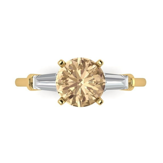 2 ctw 3 Stone Anniversary Ring for Women | Round Cut Yellow Moissanite | Hyperallergenic Solid 18K Yellow Gold
