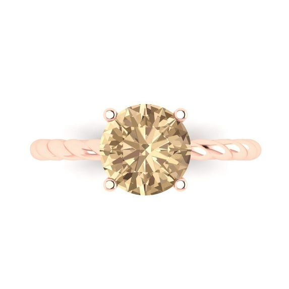 2 ctw Solitaire Anniversary Ring for Women | Round Cut Yellow Moissanite | Hyperallergenic Solid 18K Rose Gold