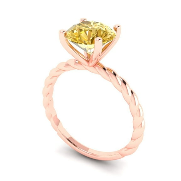 2 ct Round Cut Yellow Moissanite Solitaire Engagement Ring for Women in 18K Rose Gold