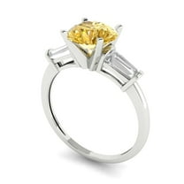 2 ct Round Cut Yellow Moissanite Three-Stone Engagement Ring for Women in 18K White Gold