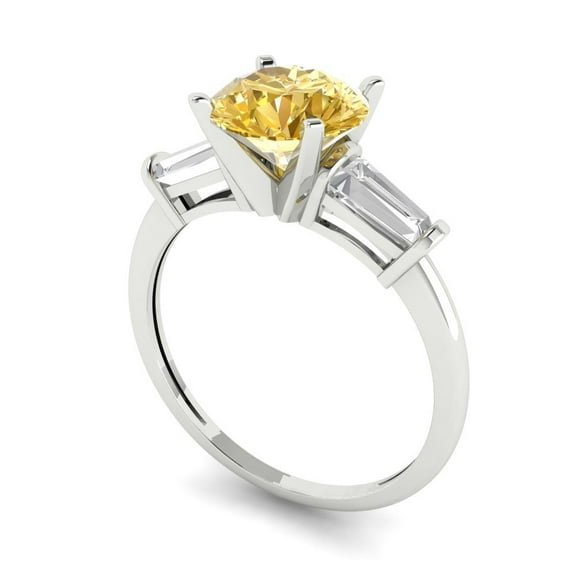 2 ct Round Cut Yellow Moissanite Three-Stone Engagement Ring for Women in 18K White Gold