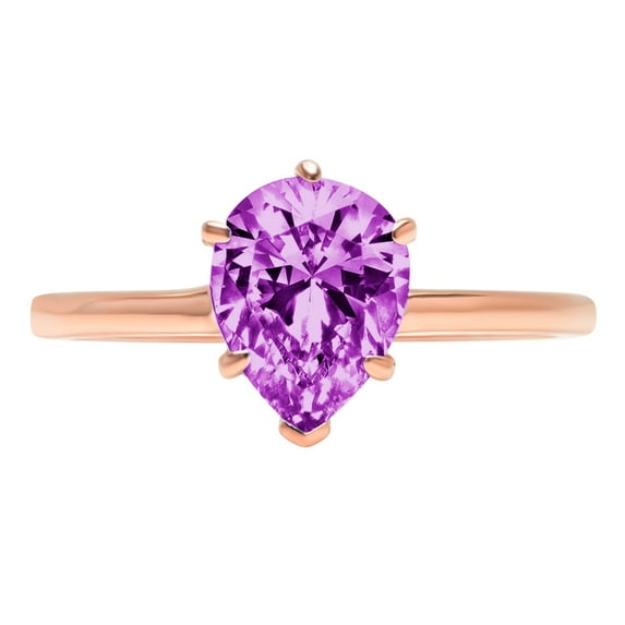 2 ct Pear Cut Simulated Alexandrite Solitaire 18K Rose Gold Womens Engagement Ring