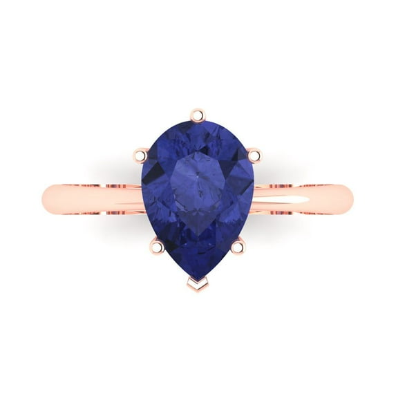 2 ctw Solitaire Anniversary Ring for Women | Pear Cut Simulated Tanzanite | Hyperallergenic Solid 18K Rose Gold