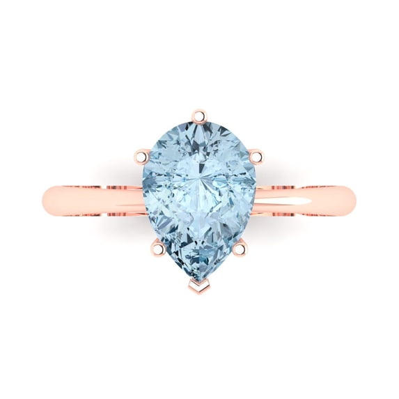 Clara Pucci 14K Rose Gold Solid Gold SwissBlueTopaz Solitaire Anniversary Ring for Women - 2 cttw Pear Cut