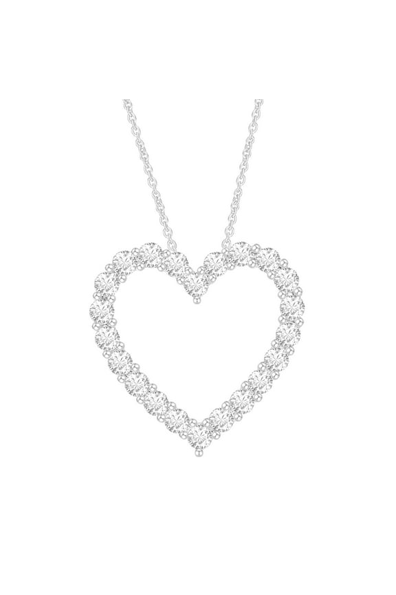 2 cttw Moissanite Heart Necklace for Women 18k White Gold Plated Sterling Silver (Color : D, Clarity : VVS1-VVS2)