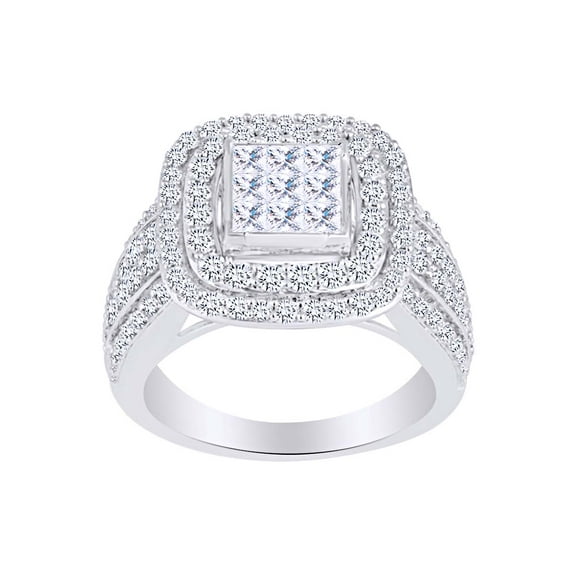 AFFY (2 cttw) Round & Princess Shape White Natural Diamond 10K Solid White Gold Engagement Wedding Ring-11