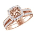 thumbnail image 1 of AFFY (2 cttw) Simulated Pink Morganite & Round Cut White Natural Diamond Halo Engagement Ring In 14k Rose Gold With Ring Size -6.5, 1 of 2