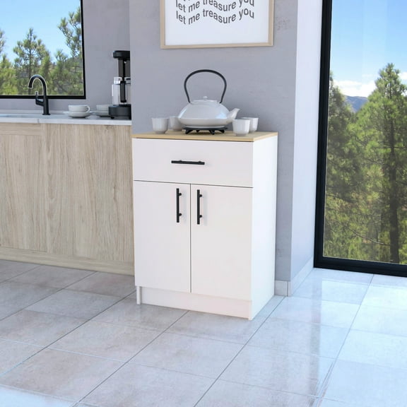 2-door Kitchen Pantry With 1 Drawer, And Natural Oak - Particleboard Made For Long-term Use /natural Drawer Exquisite Space