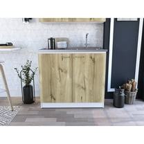 2-door Utility Sink Cabinet In White And Oak - Functional Design & Sleek
