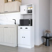 2-door White Kitchen Pantry With Shelving And Drawer Cabinet Microwave Shelf