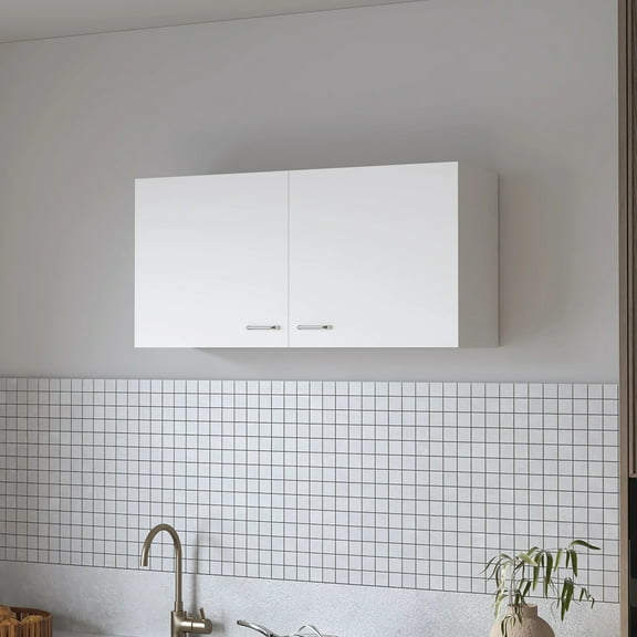 2-door White Kitchen Wall Cabinet - Extra Storage Space, 19.3" H X 39.4" W 12.6" D, Made With 2 Doors Optimize D