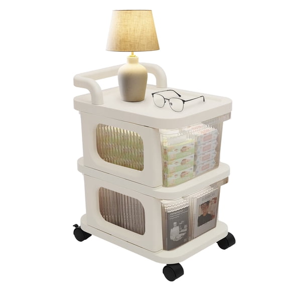 2-drawer Plastic Rolling Storage Cart, Rolling Storage Cart W/4 Universal Wheels