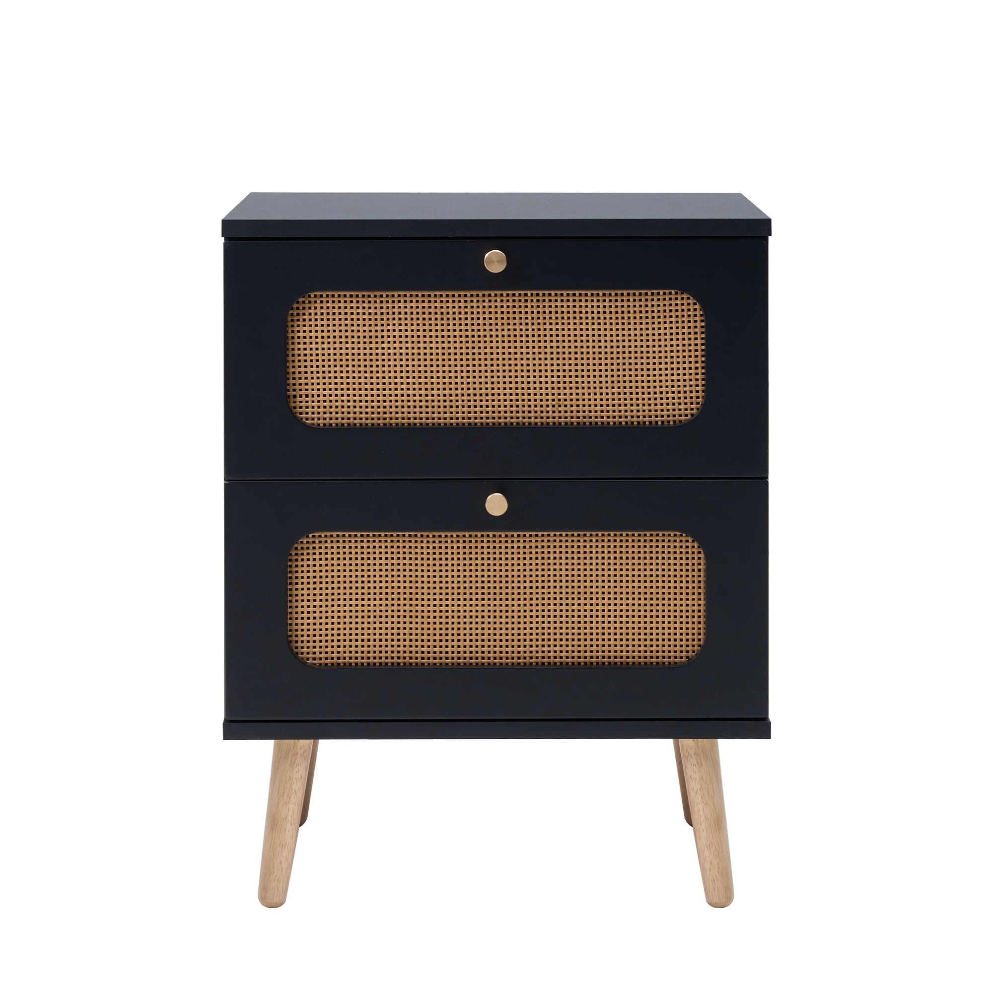 2-drawer Rattan Nightstand for Bedroom and Living Room, End Table, Side Table with 2 Hand Made Rattan Decorated Drawers