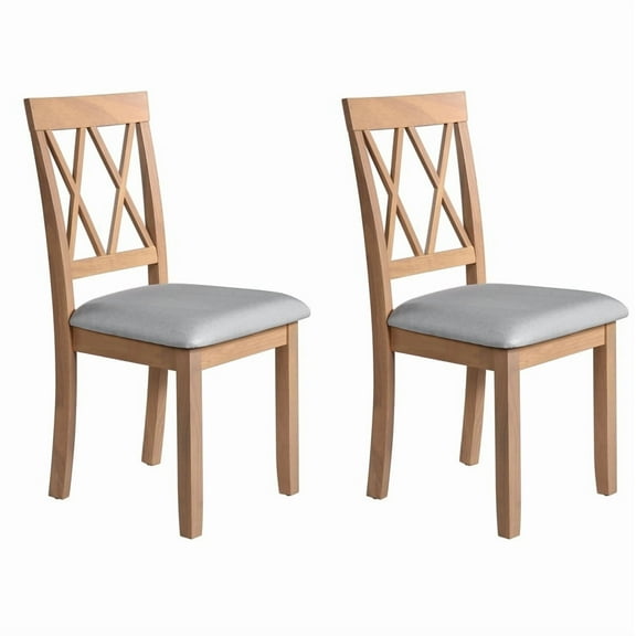 Fabric and Solid Wood Dining Chairs, Natural (Set of 2)