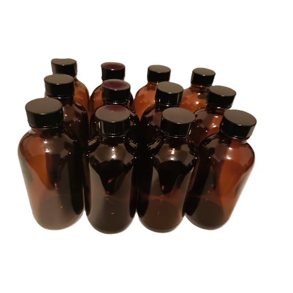 2 oz Amber Boston Round Glass Bottles (Pack of 12)