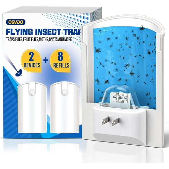 2 flying insect traps and 8 ink cartridges - insertable fruit fly traps, suitable for indoor use - insect trap