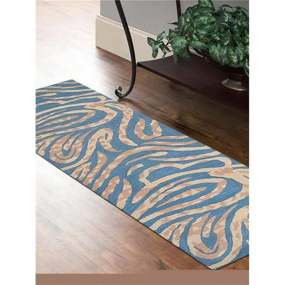 2 ft. 6 in. x 10 ft. Contemporary Hand Tufted Wool Runner Runner Rug, Blue