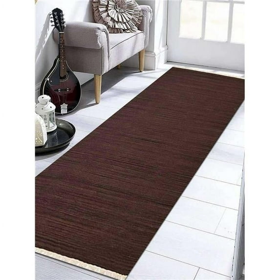 2 ft. 6 in. x 6 ft. Hand Woven Flat Weave Kilim Wool Runner Rug, Dark Brown