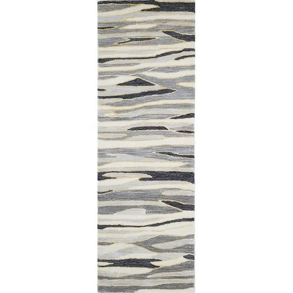 2 ft. 6 in. x 8 ft. Greenwich Abstract Contemporary Wool & Viscose Hand Tufted Runner Rug, Ivory & Black