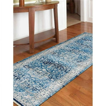 2 ft. 6 in. x 9 ft. 10 in. Machine Woven Crossweave Polyester Oriental Runner Rug, Blue