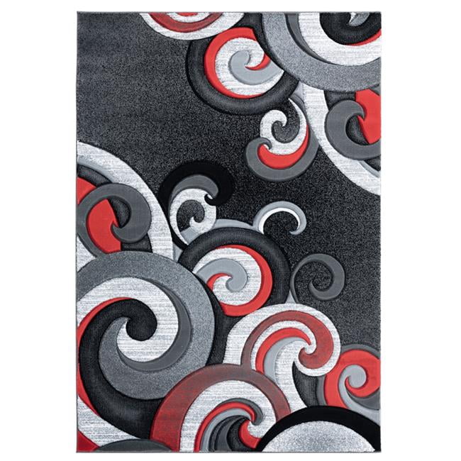 Bristol Rhiannon Red and Gray Swirl Rectangular Rug