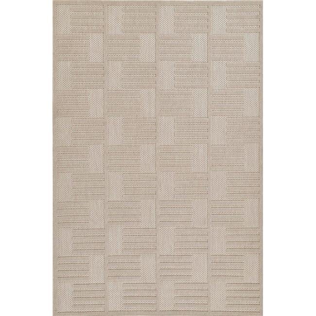 Beige Geometric Machine Made Indoor/Outdoor Runner Rug
