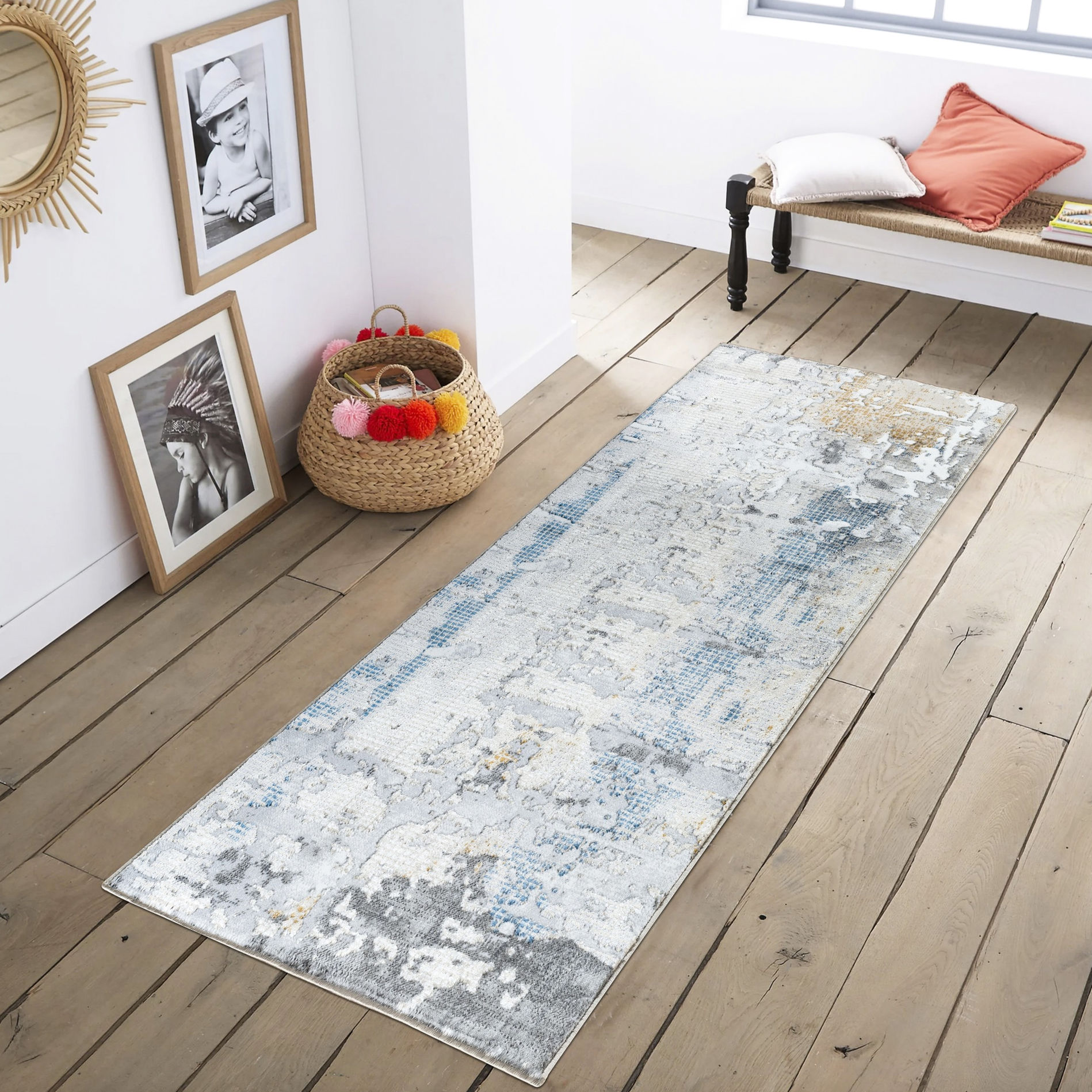 2 ft. 7 in. x 7 ft. Soft Polyester Area Rug with White Color and ...