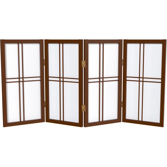 2 ft. Short Desktop Double Cross Shoji Screen - Walnut - 4 Panels